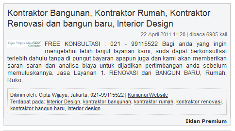 Contoh Iklan Premium iklangratis88